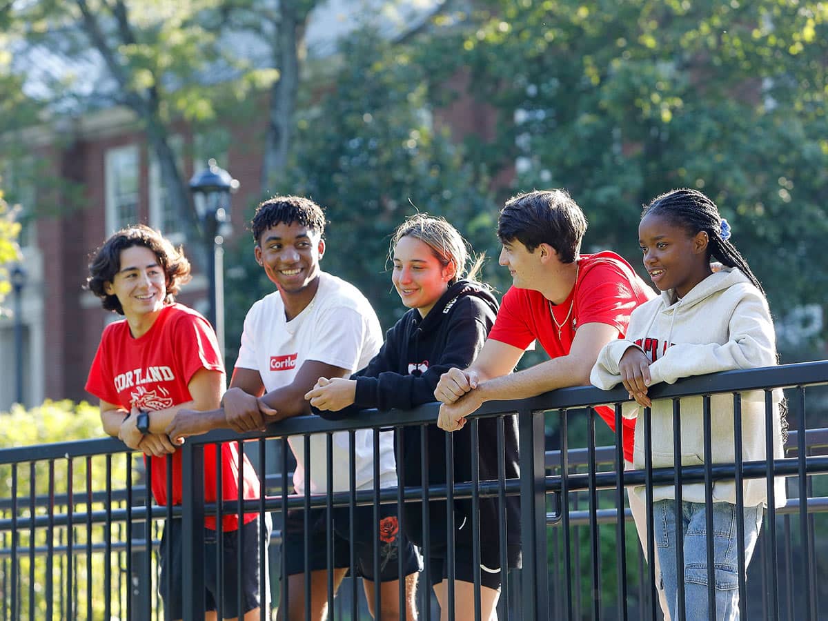 Students outside on the ramp to Miller Building