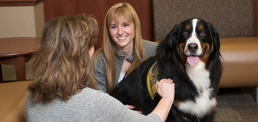 Therapy dog and client