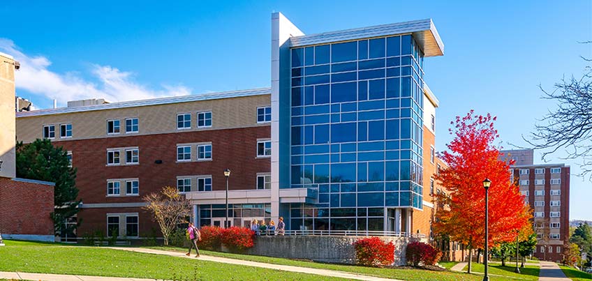 Glass Tower Hall in the Fall Semester