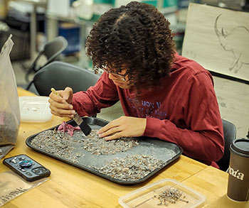 Ronde analyzes material from a midden in the Archaeology Lab