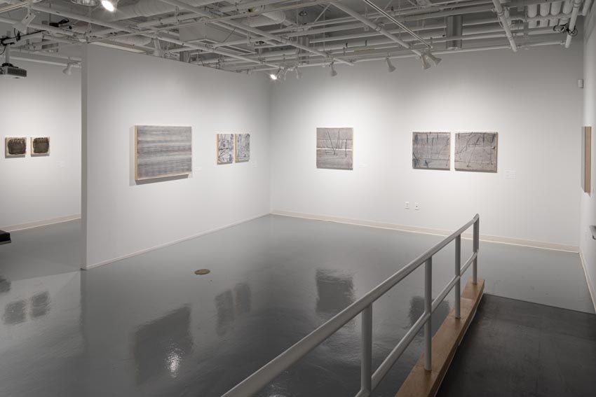 View into the east interior of Dowd Gallery featuring small format drawings and paintings by Binghamton-based artist Natalija Mijatović. Image: Marcus Newton. 