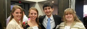 Louisa Frick, Casey Knutson, Alexandru Balas (International Studies Coordinator), and Katelyn Schroeder at the President's List Reception