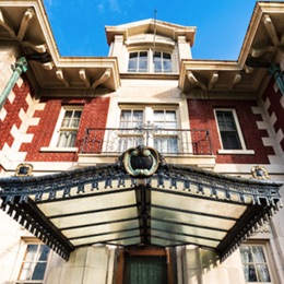 Unique perspective on the Alumni House entrance