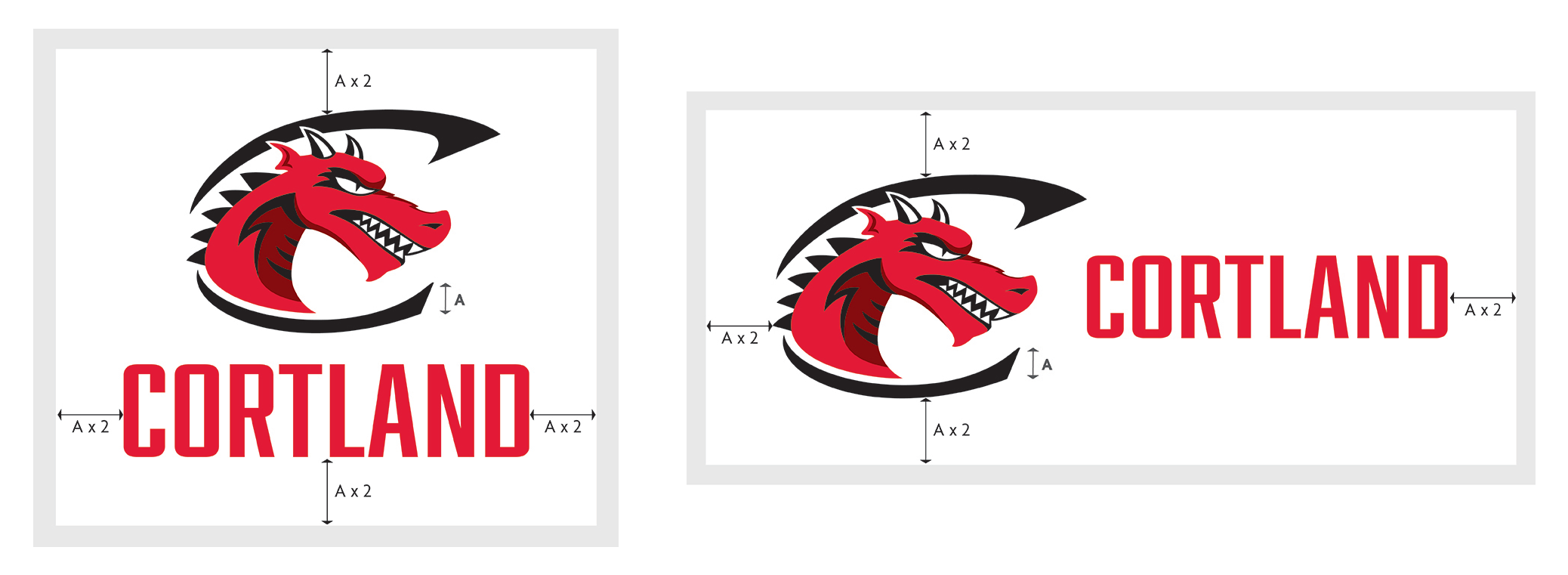 Vertical and horizontal clear space guidelines for the Secondary Mark Cortland lockup