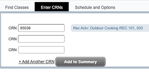 Screen Shot of Add CRN Fields